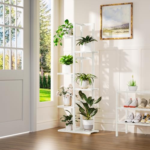 ROMGUAR CRAFT 6 Tier Bamboo Plant Stand Indoor, Tall Flower Holder, White - Image 2
