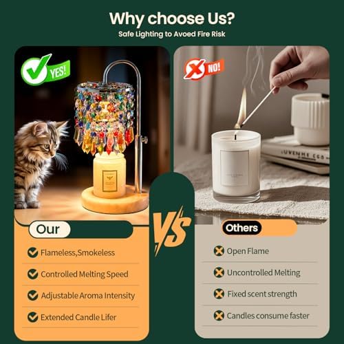 Candle Warmer Lamp with Timer Dimmer and 3 Bulbs, Lamp Candle Warmer with Marble Base,Wax Melt Warmer for Jar Candles, Birthday Gifts for Women Mom, House Warming Gifts New Home Decor (multicolor) - Image 6