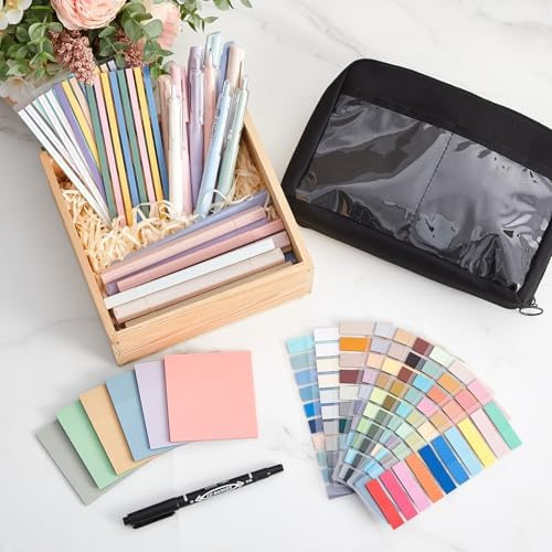 135 Pcs Book Annotation Kit Aesthetic Pencil Case Bag 12 Highlighter 11 Gel Pen 1 Marker 300 Sheet Transparent Sticky Notes Pad 2640 Index Stickers Bible Study Supplies(Kawaii,Black) - Image 5