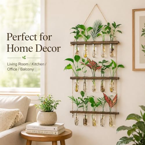 3 Tier Wall Hanging Propagation Stations with 15 Glass Test Tubes, Plant Terrarium Propagation Tubes Planter for Hydroponic Cuttings, Window Decor Gift for Plant Lovers - Image 3