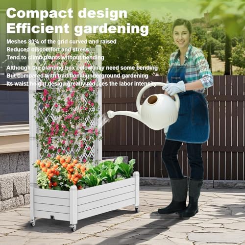 Elevated Raised Garden Bed with Trellis,Outdoor Large Resin Patio Planter Box Stand Divisible with Drain Plug,Water Monitor for Plants Vegetables Flowers Fruits (Ashen, 43.43 * 18.27 * 64.29) - Image 6
