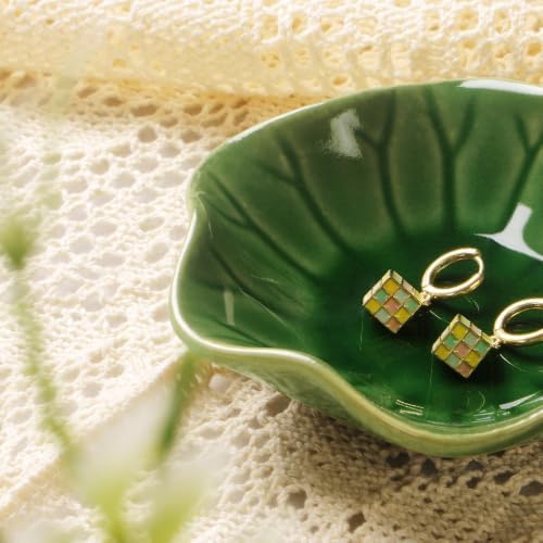 JAMEND CLXP Lotus Leaf Shape Decorative Ring Tray, Small Key Bowl, Ceramic Trinket Tray Jewelry Dish Organizing Necklace Earrings, Home Decoration for Mom Best Friend Sister, Emerald Green. - Image 2