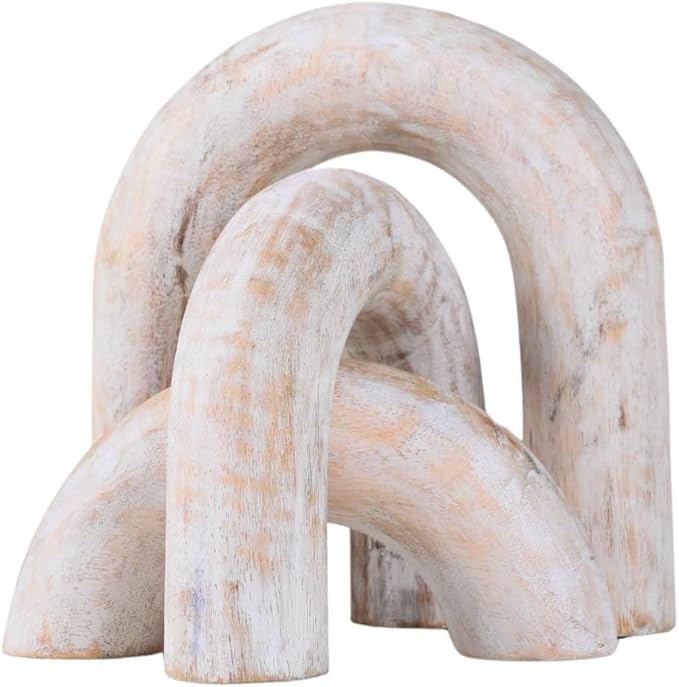 Homebia Designs Decorative Wood U Shape Set of 3 - Large - 6.5 Inch, Medium - 5 Inch, Small - 3 Inch - White Wash