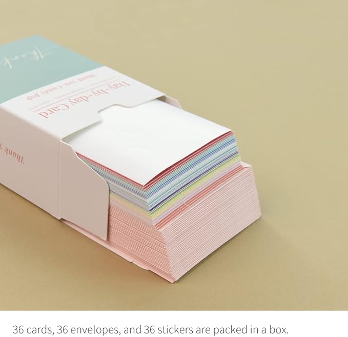 Monolike Day-by-day Card, Thank you-Candy pop - Mix 36 Mini Single cards, 36 envelopes, 36 stickers Package