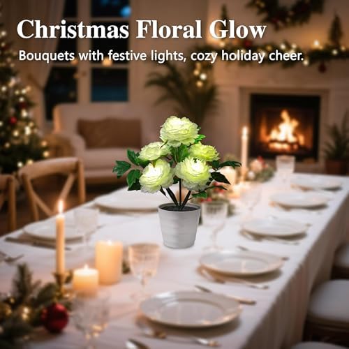 White Peony Artificial Flower Lamp, Night Light for Bedroom Wedding Bar Coffee Shop Decor, Christmas Valentines Mothers Day Anniversary Birthday Gifts for Women Mom Grandma Wife Friend - Image 5