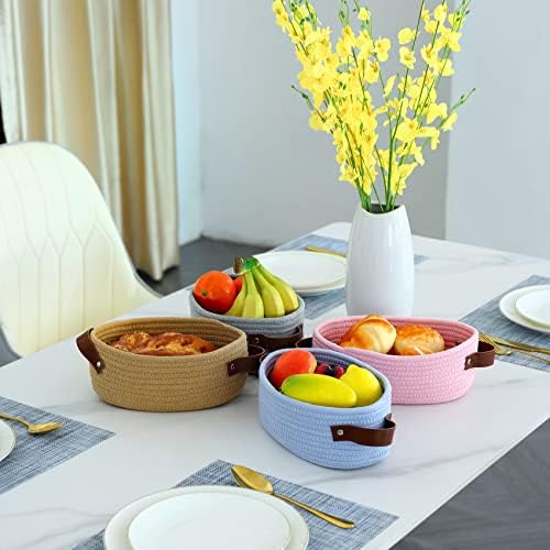 ABenkle Small Woven Basket, Mini Cotton Rope Tiny Oval Shelf Decorative Toy Dog Cat Toy Storage for Nursery, Easter，Empty Gift Baskets, 9.4" x 5.9" x 3.9" XS - Image 3