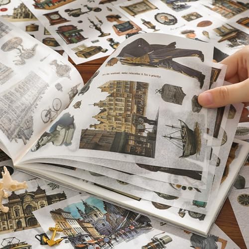 Vintage washi Stickers, Pre-Cut Ephemera Sticker Book for Journaling with 500 Scrapbook Stickers and 20 Scrapbook Papers, Aesthetic Junk Journal Supplies for Adults DIY Art Paper Crafts Collage - Image 3
