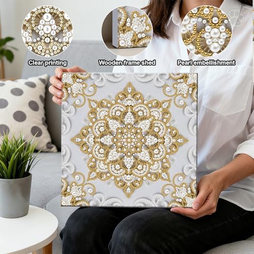 Pearl Art Kits Painting for Adults, DIY Mindfulness Therapy with Framed Canvas and Tools, Beginner Wall Decor-Mandala03 - Image 3