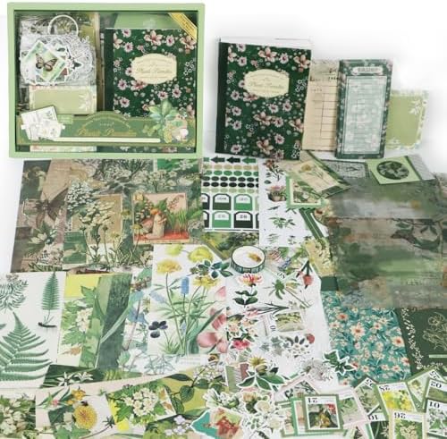 Koqye 180PCS Scrapbooking Supplies Kit, Botanical Garden Bullet Junk Journal Kit with A6 Grid Notebook Scrapbook Paper Craft DIY Gift for Adult Teen Girl Kid Women by Koqye