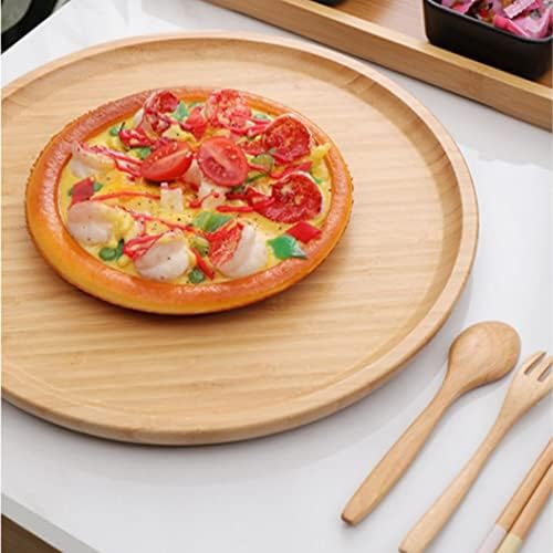 Round Bamboo Tray, Wood Serving Tray, Wooden Platter, Wood Charcuterie Board, Decorative Tray for Coffee Table, 11.8 inch - Image 4