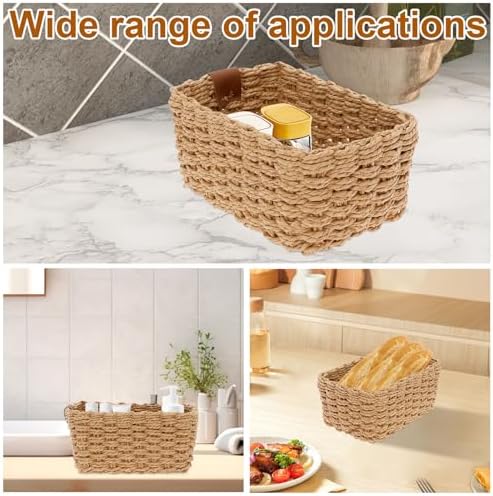 3Pcs Small Wicker Baskets, Small Woven Baskets for Organizing, Woven Storage Basket, Multipurpose Container Tabtop Bins, Desk Organizer for Shelves Bathroom Living Room - Image 2