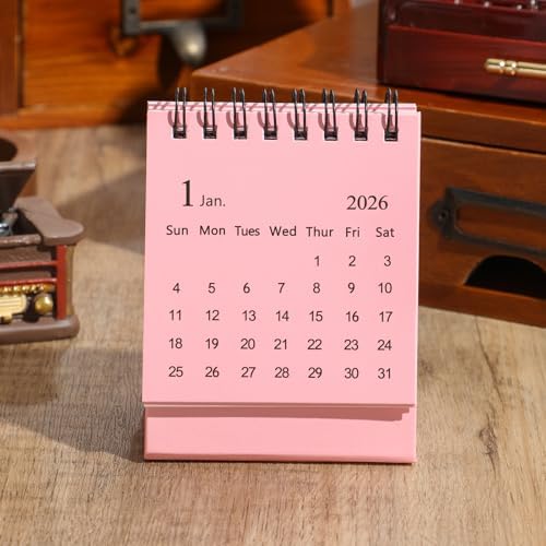 Mini Desk Calendar 2027-2028 - Jan 2027 to June 2028 Small Desktop Calendar Mini Daily Schedule Thick Paper Twin-Wire Binding with Stickers for Home Office School (Mini Pink) - Image 4