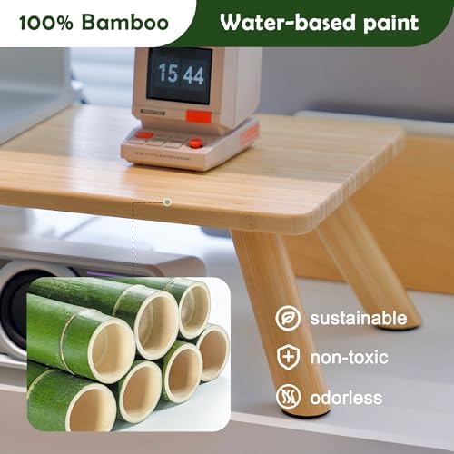 Bamboo Monitor Stand Riser with Cable Routing Slot and Storage - Image 2
