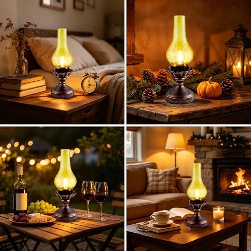 Vintage Table Lamp,Touch Control & 3-Way Dimmable Rustic Retro Farmhouse Bedside Lamp with Amber Glass Shade and LED Bulb for Bedroom, Living Room, Cabin, Office - Image 6
