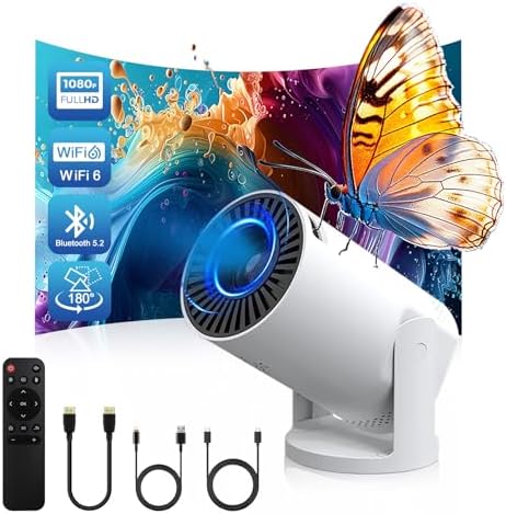 Wireless Mini Projector with WIFI 6 and Bluetooth, 4K 1080P Support Portable Projector 180° Rotatable. 17"-130" Screen Video Projector. Compatible for Smartphone, Laptop, PC(Q5 mate) by Unknown