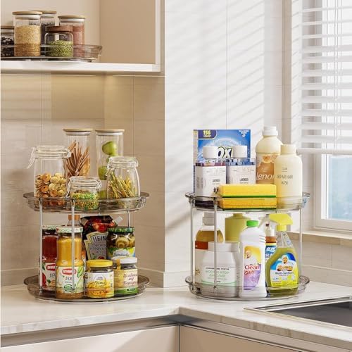 LAMU 2 Tier Lazy Susan Turntable Organizer 10.6'' Rotating Spice Rack Organization for Cabinet, Kitchen, Pantry, Countertop, Bathroom, Vanity, Medicine Cabinet Organizer, Grey - Image 7