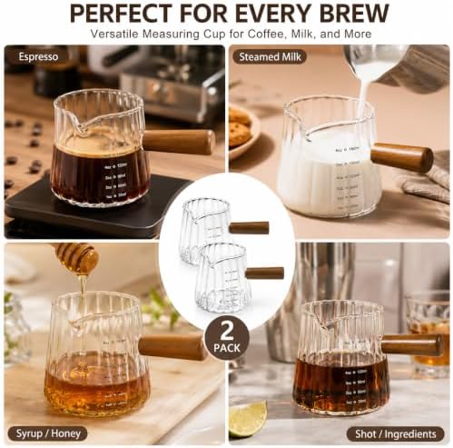 2 PCS Espresso Shot Cups, 6 Oz Espresso Measuring Cup with Wooden Handle and V-Shaped Spout for Espresso, Coffee, Milk Frothing, Tea, Syrup Serving - Image 5