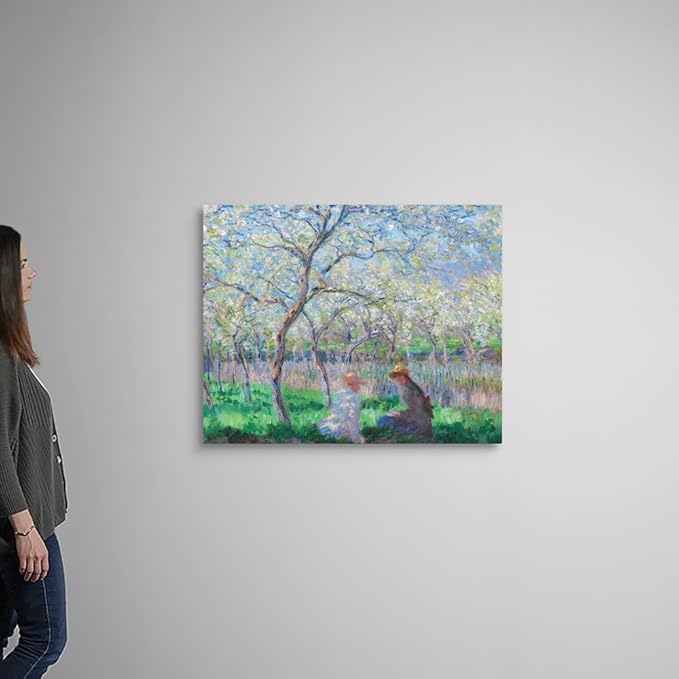 CANVAS ON DEMAND Springtime, 1886 Canvas Wall Art Print by Claude Monet, Classic, Impressionism, Home Decor, Reading, Spring Artwork,40" x32in