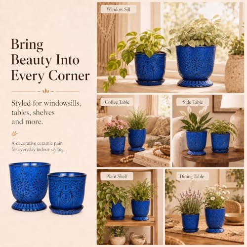 Gepege Ceramic Plant Pots, 6 Inch Indoor Planters with Drainage & Saucers - Image 5
