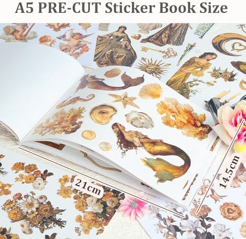 Snycler Sticker Book - 20 Sheets Vintage PET Stickers for Scrapbooking, Junk Journaling, Ephemera, and Decorative Crafts-Golden Legend - Image 3