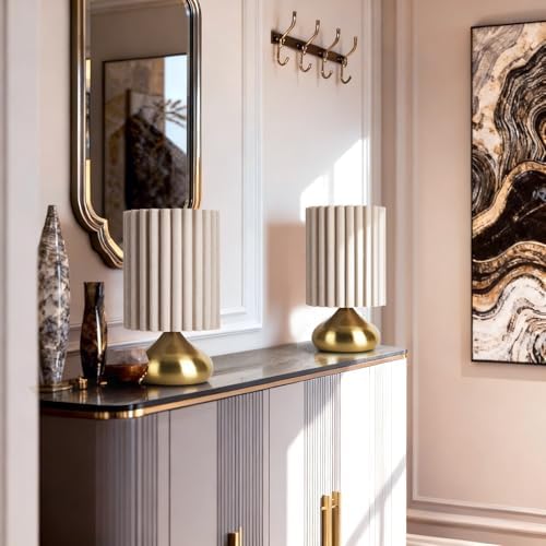 Ziqqeelam Gold Small Table Lamp with Scalloped Linen Shade, Mini Brass Gold Table Lamp for Bedroom Nightstand, Cute Desk Night Light for Living Room, Bookshelf, Kitchen Counter, Kids Room, Office - Image 6