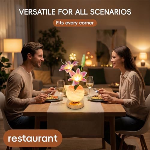 Lily Lamp Rechargeable Wireless Touch-Control Dimmable Faux Flower Desk Light, LED Glass Planet Vase Night Light, Kitchen Bedroom Office Decor, Housewarming Gift Women and Mom - Image 6