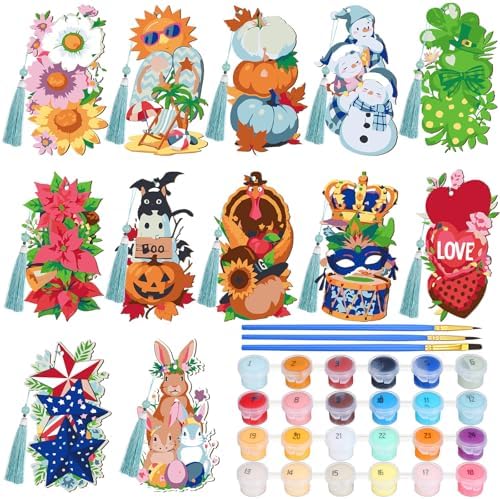 Kosiz 12 Pcs Festival Paint by Number Kit for Adult Wood Bookmark by Kosiz