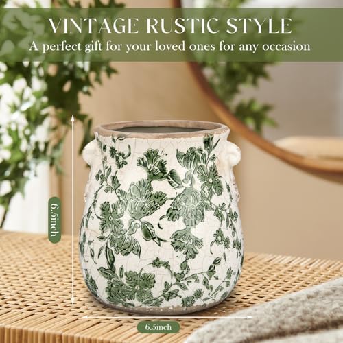 Ceramic Scroll Planter 6.5 Inch, Green Floral - Image 2
