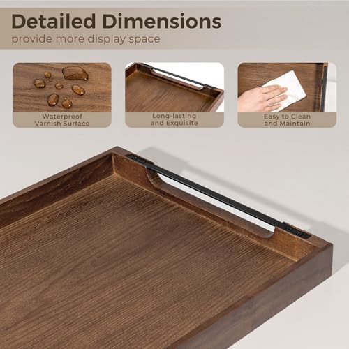 Axeman Wooden Serving Tray with Metal Handles|Ottoman Tray for Breakfast, Bed, Couch|17x13in Ash Wood Coffee Table Trays|Food Drinks Decorative Storage Boards for Ottoman Kitchen, Walnut - Image 4