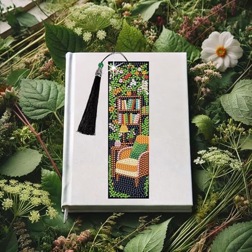 8PCS Diamond Painting Art Bookmarks,Cute Acrylic Bookmarks Crafts Kits Gifts with Tassels for Adult Women Book Lovers (Bookself2) - Image 6