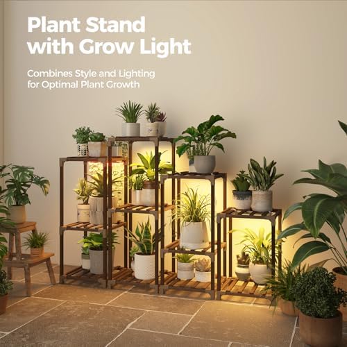 Bamworld Plant Stands with Grow Lights Indoor 4 Sets Plant Shelves Outdoor - Image 3