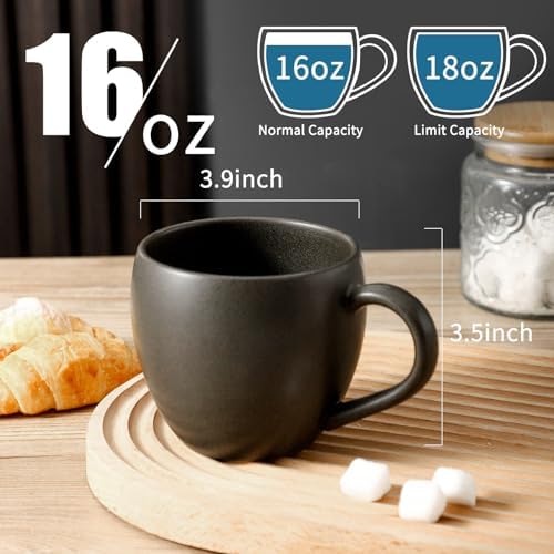 Coffee Mugs Set of 4, Black 16 oz Coffee Mugs for Latte Cappuccino Cocoa and Tea, Ceramic Coffee Cups With Handle,Stoneware Mugs for Housewarming Gifts, Microwave＆Dishwasher Safe - Image 2
