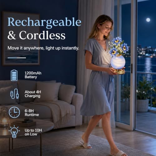 Tulip Table Lamp, Rechargeable Cordless Touch Dimming Artificial Tulip Flower Desk Lamp, LED Flower Bedside Night Light Romantic Gifts for Girl Women Mom (Blue Sunflower) - Image 4