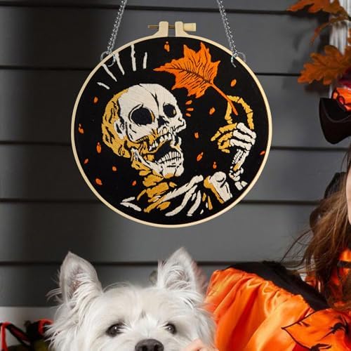Crafmanoe Halloween Gothic Embroidery Starter Kit for Beginners Adults, Skull Skeleton Stamped Cross Stitch Kits for Beginners Adults, Funny Fall Hand Embroidery Needlepoint Kits with Video Tutorial - Image 6
