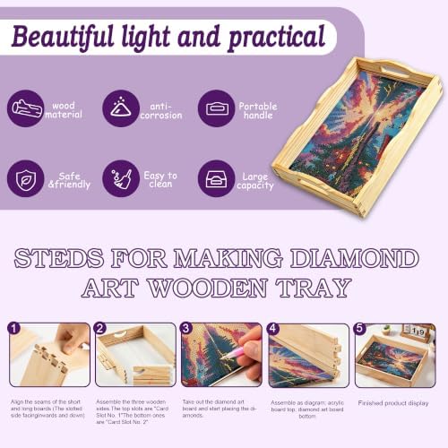 Scenery Diamond Art Tray Wooden Serving Tray with Handles Decor 7.8×11.8 in - Image 3