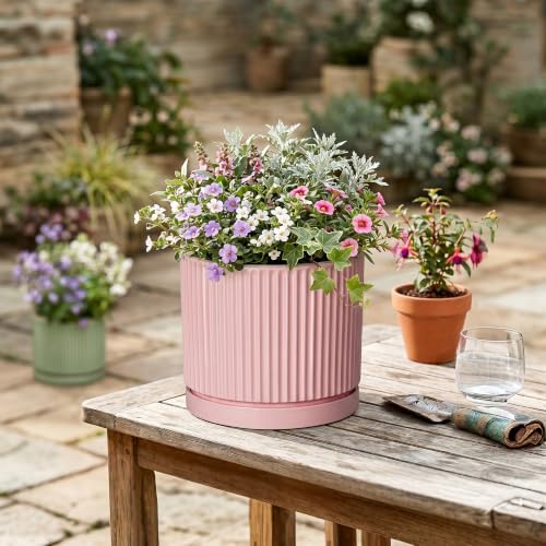 8 Inch Plant Pot, Ceramic Flower Pots, Round Plant Pots, Pink - Image 4