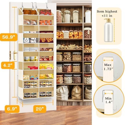 Ofiray-home Over the Door Organizer 5 Tiers,Extra Large Behind Door Storage of 10 Compartments,80 lbs Weight Capacity Over the Door Storage, Door Hanging Organizer for Closet, Diaper Organizer, Camel - Image 3