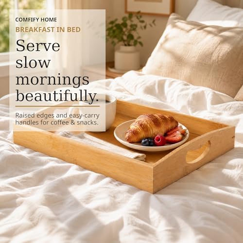 Comfify Bamboo Serving Trays – Set of 3 Ottoman Trays for Food, Entertaining, and Decor – Minimalist Design - Image 4