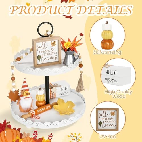 Fall Decorations for Home Indoor, Tabletop 8PCS Fall Tiered Tray Decor Set - Image 2