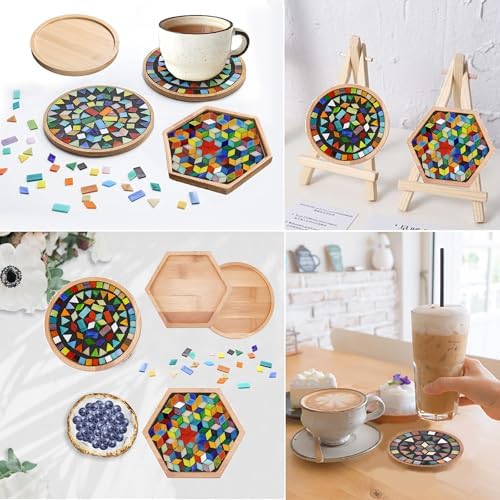 DIY Mosaic Tiles Crafts Kits for Adults, Mixed Stained Glass Mosaic Kit with 2 PCS Wooden Coaster Making Materials Package,Mosaic Adult Crafts for Women Beginners Handmade Home Decor Gifts - Image 6
