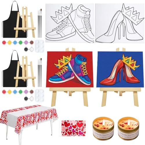 VOCHIC 2 Pack Sip and Paint Kit for Adults Pre Drawn Canvas Painting Art Set with Outline Canvas Couples Date Night Valentine's Day (Crown High Heels and Sneakers, 8 x 10 Inches) by VOCHIC