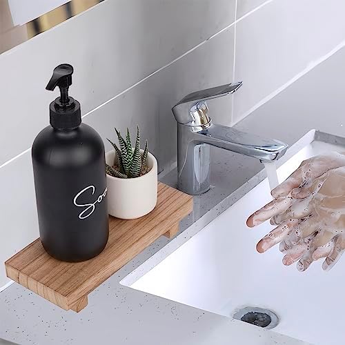 zoocatia Small Wood Tray Pedestal Stand Farmhouse Bathroom Decor Decorative Wooden Riser Kitchen Soap Dish Holder for Vanity, Counter, Sink, Brown (Pack of 2) - Image 2