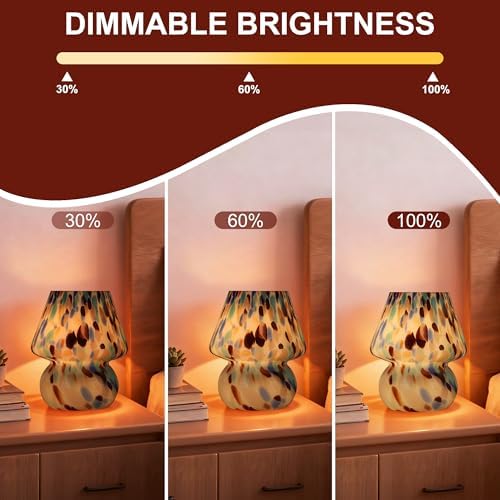 Mushroom Lamp with LED Bulb, Small Glass Bedside Lamp - Image 3