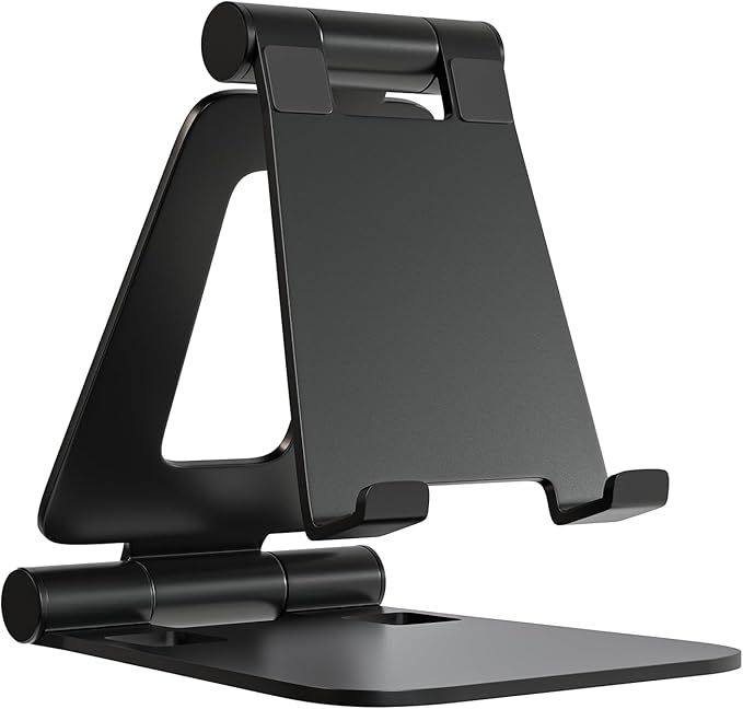 Cell Phone Stand for Desk Phone Holder Foldable Portable Adjustable Cradle Dock Compatible with iPhone 15 14 13 Pro Max, iPhone 12 11 Plus SE XS XR 8 7, Office Desk Travel Accessories, Black