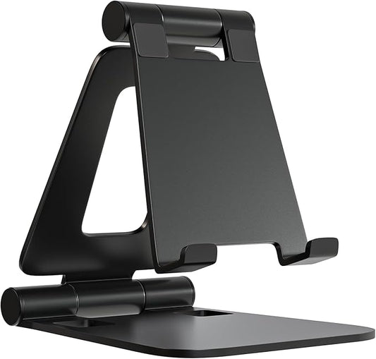 Cell Phone Stand for Desk Phone Holder Foldable Portable Adjustable Cradle Dock Compatible with iPhone 15 14 13 Pro Max, iPhone 12 11 Plus SE XS XR 8 7, Office Desk Travel Accessories, Black
