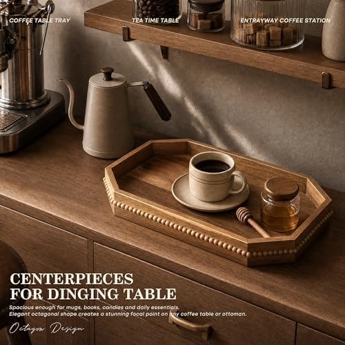 EOSAHR Acacia Wood Decorative Tray: Serving Tray for Room Decor, Brown - Image 5