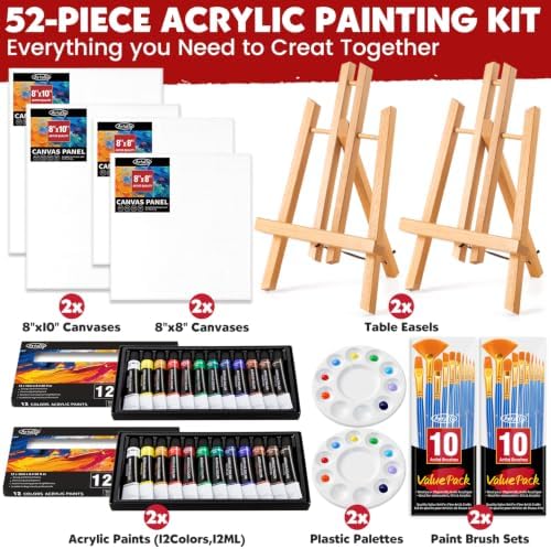 Set of 2 Acrylic Painting Kits for Adults and Couples, Sip and Paint Kit for Date Night, Acrylic Painting Kit with Canvas Boards and Easels, Professional Art Set for Couples, Families, Beginners - Image 2
