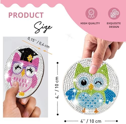 6 Pcs Owls Shaped Diamond Painting Kits, Diamond Painting Kits with Holder Owls, Diamond Art Coasters for Beginners Adults - Perfect Art Craft Supplies Gift!… (Owls 2) - Image 6
