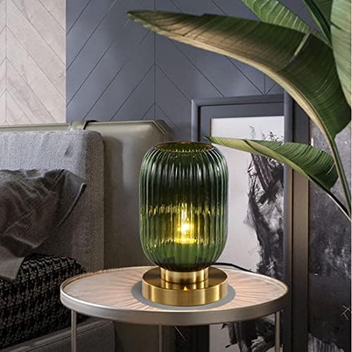 Glass Table Lamps Mid Century Modern Globe Table lamp Gold Desk lamp nightstand lamp with Green Pumpkin Design Ribbed Glass Bedside Table Lamp for Bedroom Living Room Office - Image 4