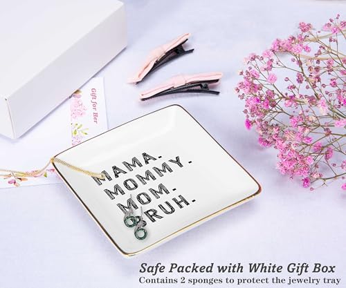 Mother's Day,Birthday,Thanksgiving,New Year,Christmas Gifts for Mother,Funny Mom Gift from Daughter Son,Best Friend Mother-Ceramic Jewelry Tray Trinket Holder Ring Dish-Mama Mommy Mom Bruh - Image 2